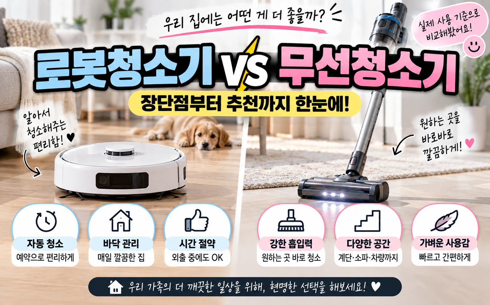 로봇청소기 vs 무선청소기, 우리 집에는 어떤 게 더 좋을까?